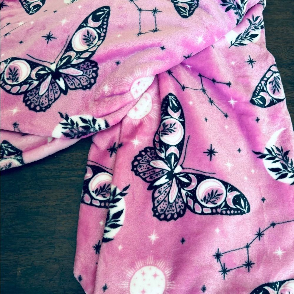 Pink Celestial Plush Butterfly Moth Astronomy Throw Blanket